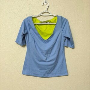 Gretchen Scott Women's Top Pullover Stretch V-Neck 3/4 Sleeves Blue Size XS